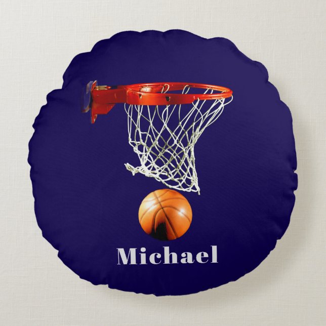 Basketball Replace with Your Name Rundes Kissen (Vorderseite)