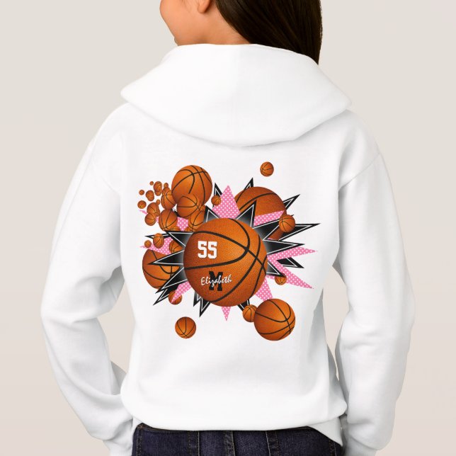 Basketball Rosa Schwarze Sterne Mädchensport Hoodie (Rückseite)