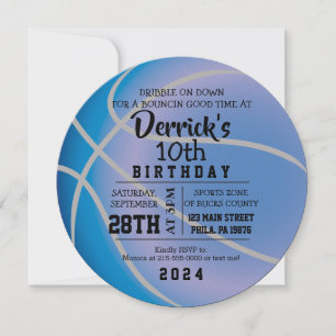 BASKETBALL RUND BLAU Geburtstagsparty Einladung