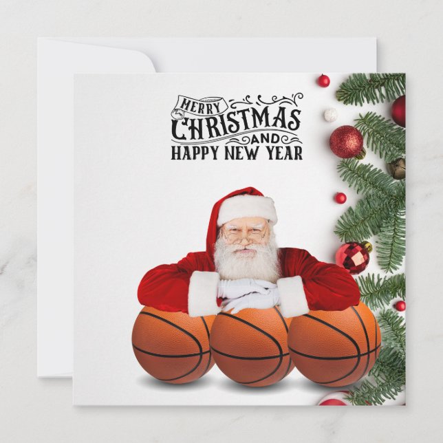 Basketball Santa Claus Frohe Weihnachten Neues Jah Karte (Vorderseite)