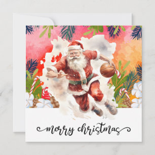 Basketball Santa Claus spielt mit Weihnachten Karte