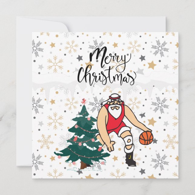 Basketball Santa Claus spielt mit Weihnachten Karte (Vorderseite)