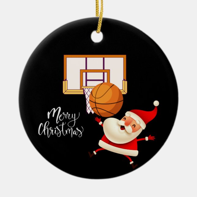 Basketball Santa Claus spielt mit Weihnachten Keramik Ornament (Vorne)
