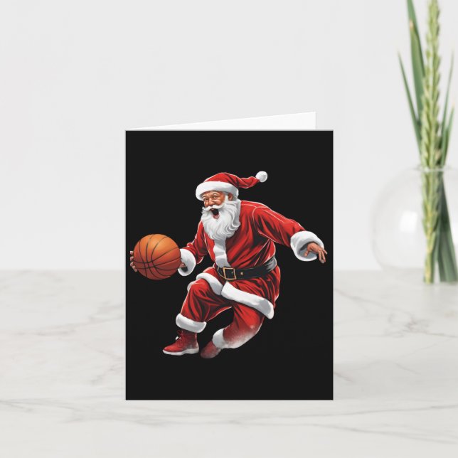 Basketball Santa Slam Dunk Ugly Weihnachten Karte (Vorderseite)