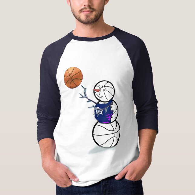 Basketball-Schneemann-Weihnachten T-Shirt (Vorderseite)