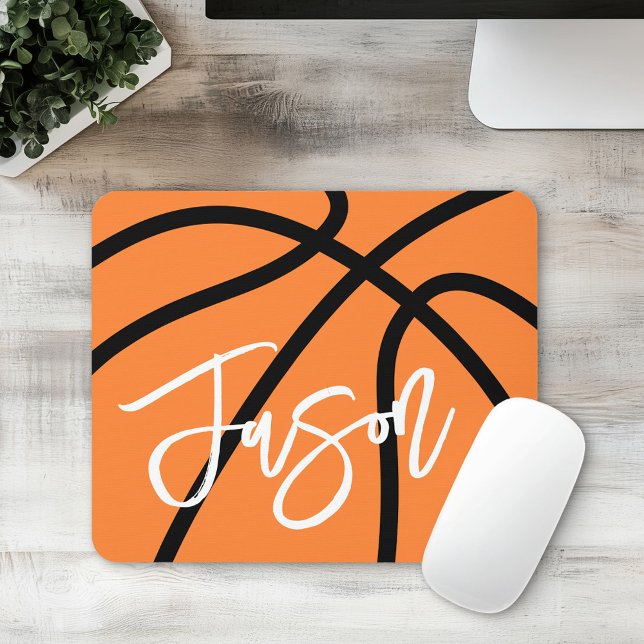Basketball, schwarz-orange individuelle Name Mousepad (Basketball black orange custom name mouse pad)