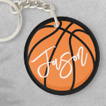 Basketball, schwarz-orange individuelle Name Schlüsselanhänger<br><div class="desc">Schlüsselanhänger mit schwarz-orangefarbenem Basketball und weißem Namen. Alle Farben sind im Designwerkzeug anpassbar.</div>