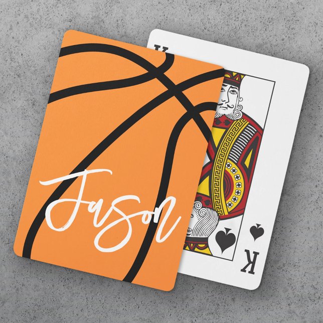 Basketball, schwarz-orange individuelle Name Spielkarten (Basketball black orange custom name poker cards)