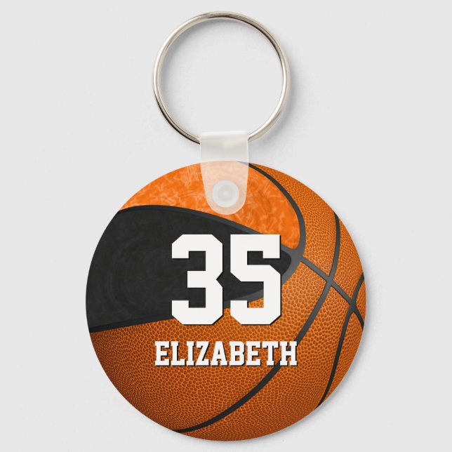 Basketball schwarz-orange Mädchen Schulmannschaft  Schlüsselanhänger (Vorderseite)