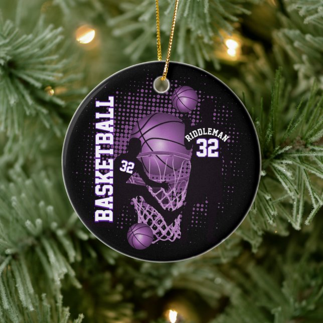 Basketball 🏀 - Schwarz und Lila Keramik Ornament (Baum)