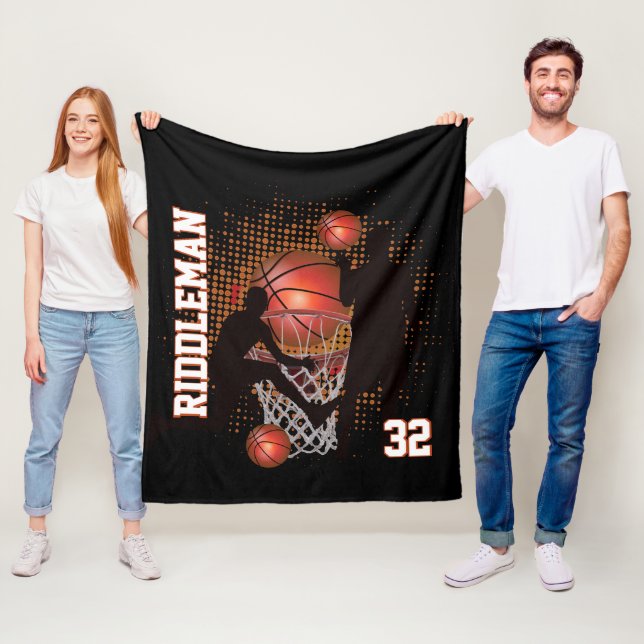 Basketball - Schwarz und Orange Fleecedecke (Beispiel)