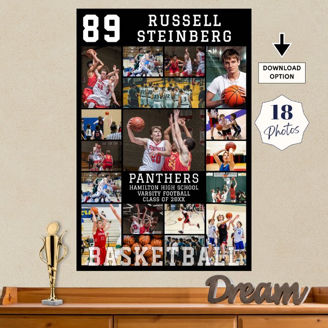 Basketball Senior Graduation 18 Photo Collage Poster (Von Creator hochgeladen)
