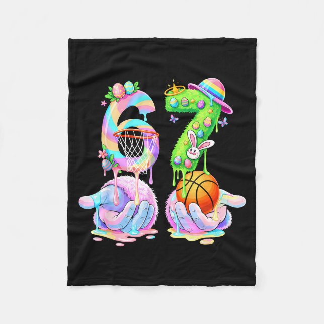 Basketball six seven 67 easter bunny funny 67 meme fleecedecke (Vorderseite)
