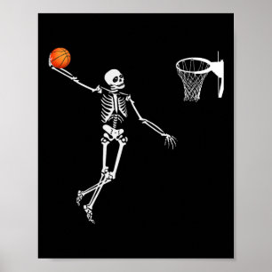 Basketball Skeleton Halloween Art-Dunking Skeleto Poster