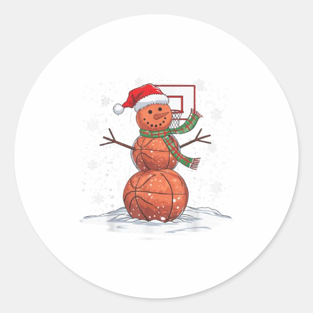 Basketball Snowman _1 Runder Aufkleber (Vorderseite)
