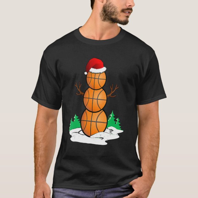 Basketball Snowman Balls Christmas Pajama  Men Boy T-Shirt (Vorderseite)