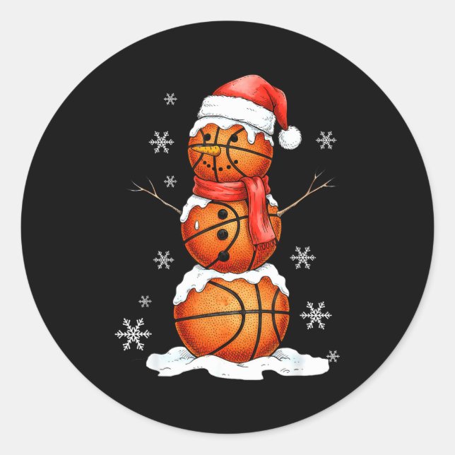Basketball Snowman Christmas Holiday Srts Xmas Paj Runder Aufkleber (Vorderseite)