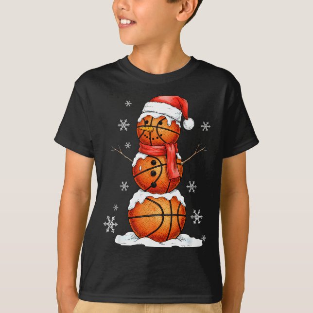 Basketball Snowman Christmas Holiday Srts Xmas Paj T-Shirt (Vorderseite)