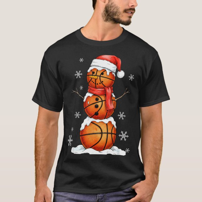 Basketball Snowman Christmas Holiday Srts Xmas Paj T-Shirt (Vorderseite)