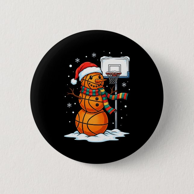 Basketball Snowman Christmas Santa Hat Funny Xmas  Button (Vorderseite)