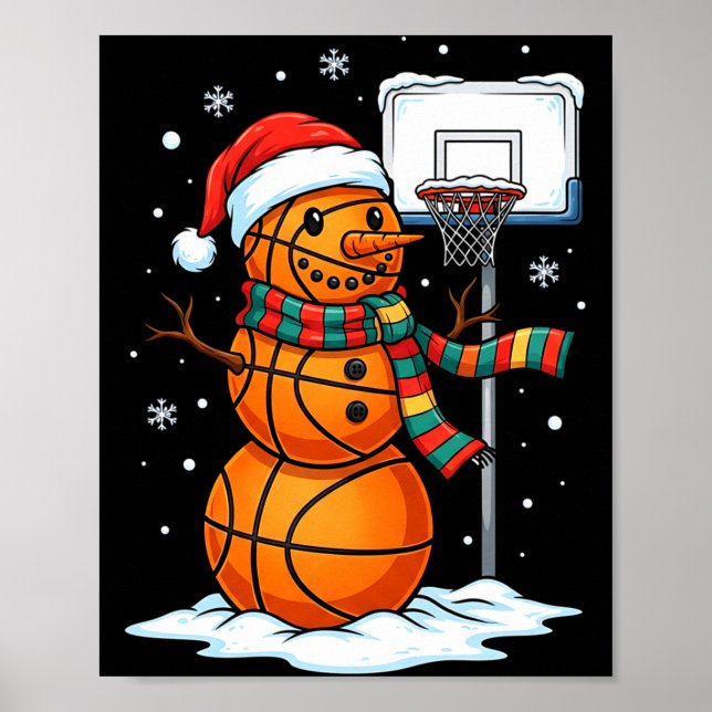Basketball Snowman Christmas Santa Hat Funny Xmas  Poster (Vorne)