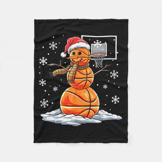 Basketball Snowman Player Santa Hat Christmas Funn Fleecedecke (Vorderseite)