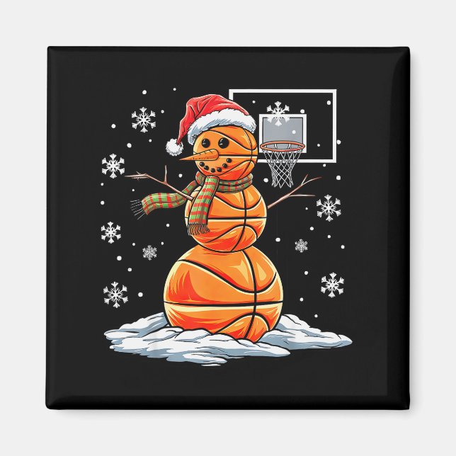 Basketball Snowman Player Santa Hat Christmas Funn Magnet (Vorne)