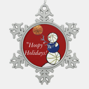 Basketball Snowman Schneeflocken Zinn-Ornament