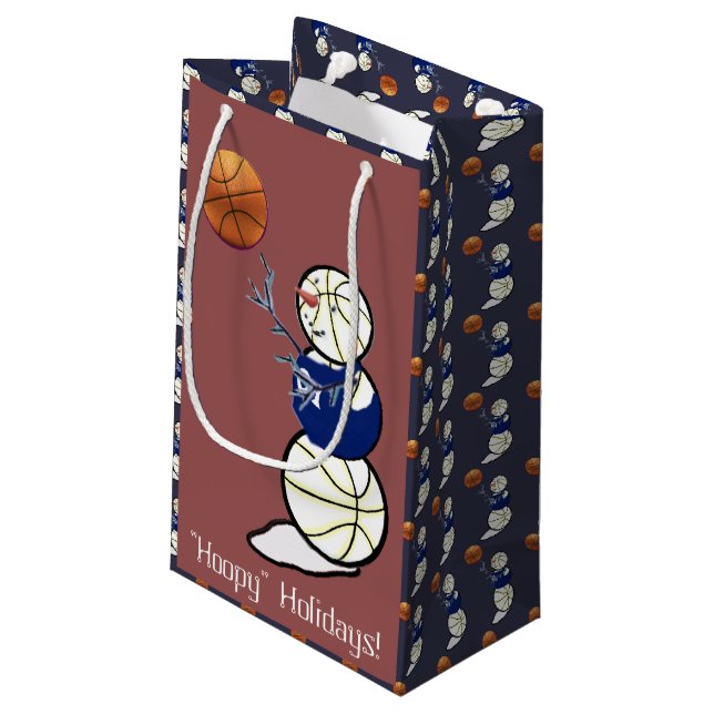 Basketball Snowman Weihnachten Kleine Geschenktüte (Rückseite Schrägansicht)