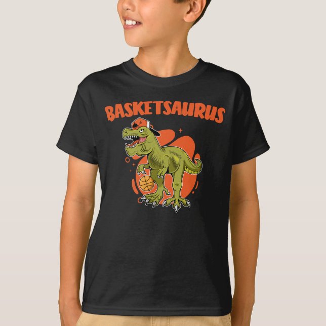 Basketball spielen Trex Funny Dino Sport T-Shirt (Vorderseite)