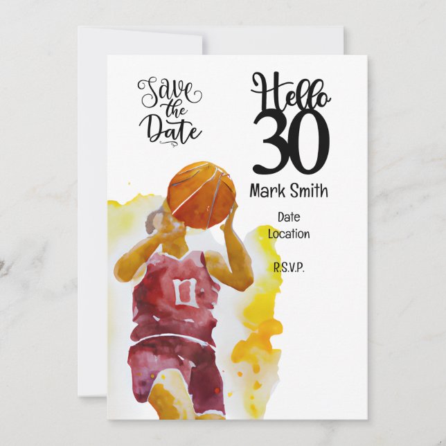 Basketball Spieler 30. Geburtstag Einladung (Vorderseite)