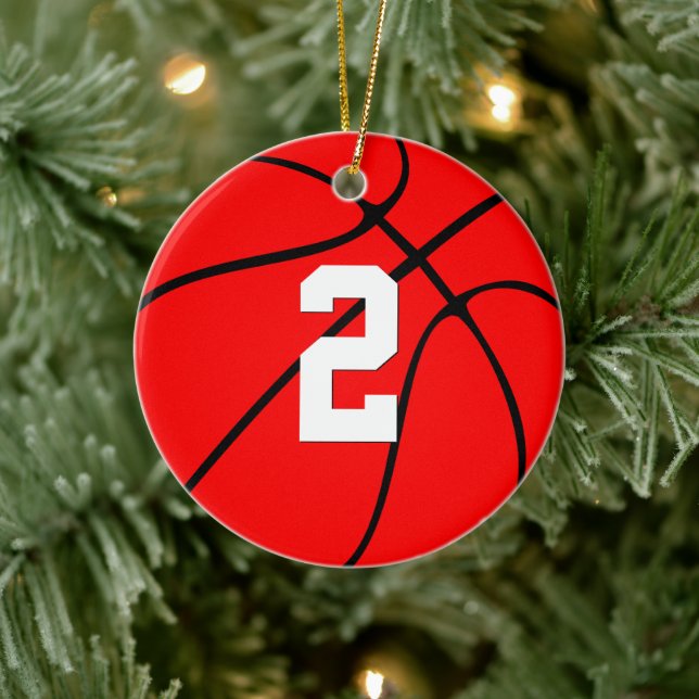 Basketball Spieler Custom Number Christmas Colors Keramik Ornament (Baum)