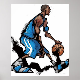 Basketball-Spieler, der treibende Kugel Poster