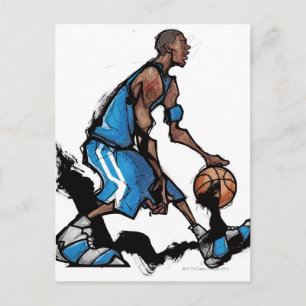 Basketball-Spieler, der treibende Kugel Postkarte