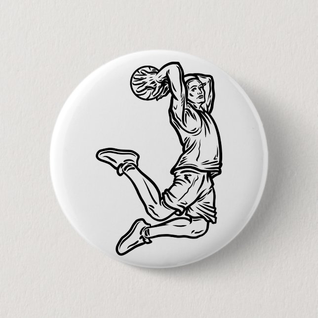 Basketball-Spieler macht Slam Dunk Dunkles Design Button (Vorderseite)