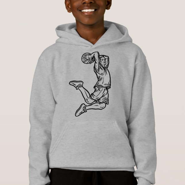 Basketball-Spieler macht Slam Dunk Dunkles Design Hoodie (Vorderseite)