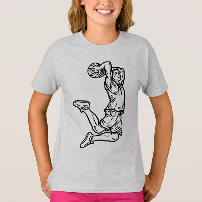 Basketball-Spieler macht Slam Dunk Dunkles Design T-Shirt (Vorderseite)
