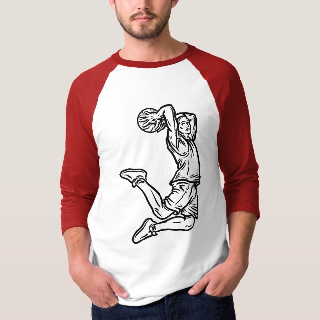 Basketball-Spieler macht Slam Dunk Dunkles Design T-Shirt (Vorderseite)