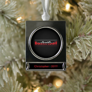 Basketball-Spieler - Minimalistischer geometrische Banner-Ornament Silber