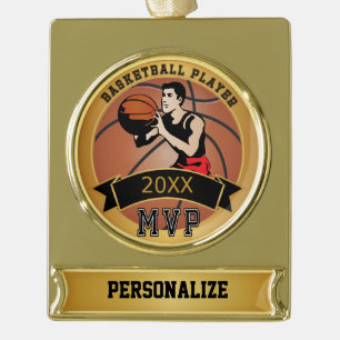 Basketball-Spieler   personifizieren   Banner-Ornament Gold