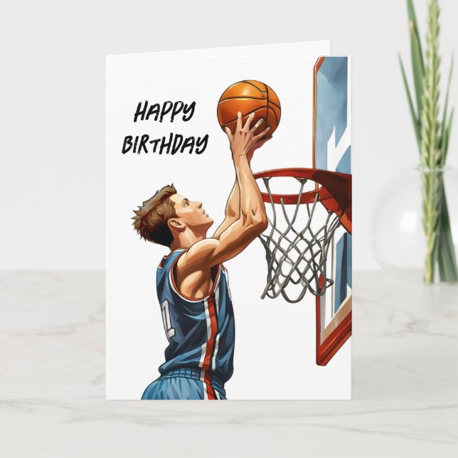 Basketball Spieler Shooting Hoops Happy Birthday Karte (Vorderseite)
