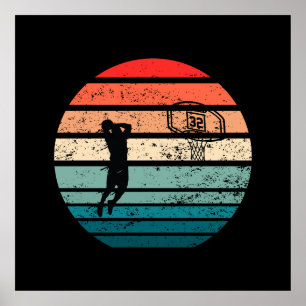 Basketball-Spieler Slam dunk Vintag Retro-Sonnenun Poster