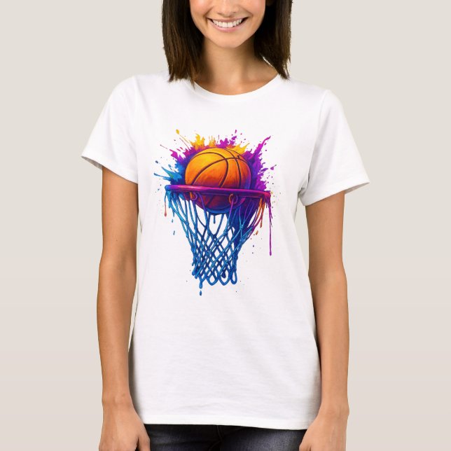 Basketball Splash Art - Vibrierendes Sportdesign T-Shirt (Vorderseite)