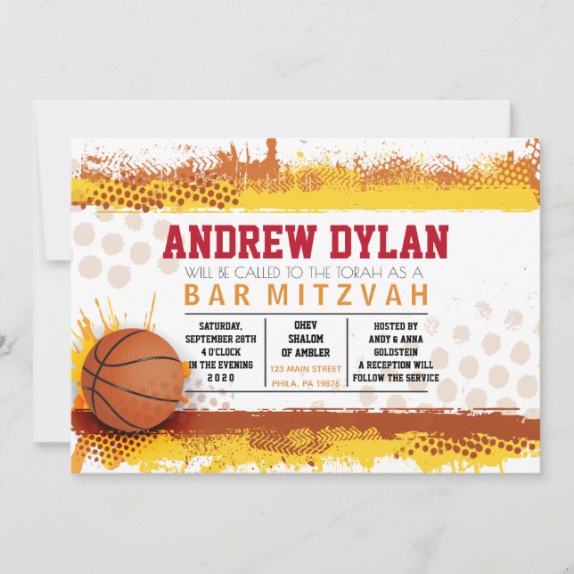 BASKETBALL SPLASH Bar Mitzvah Einladung (Vorderseite)