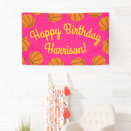 Basketball Sport Geburtstagsparty Pink Banner