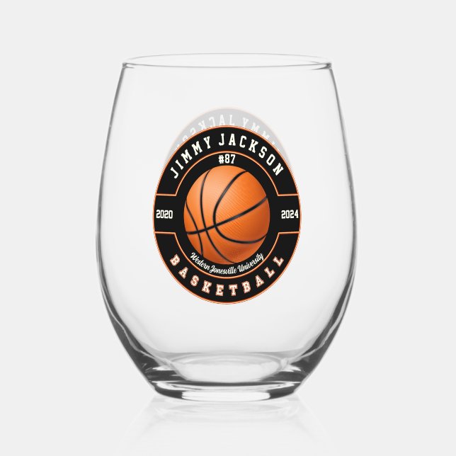 Basketball Sport Stemless Wine Glass Trinkbehälter Weinglas Ohne Stiel (Vorderseite)
