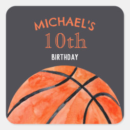 Basketball Sports Boy 10th Birthday Party Quadratischer Aufkleber