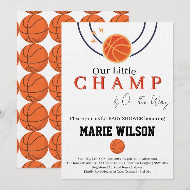 Basketball Sports Girl Boy Favors Baby Shower Einladung (Vorne/Hinten)