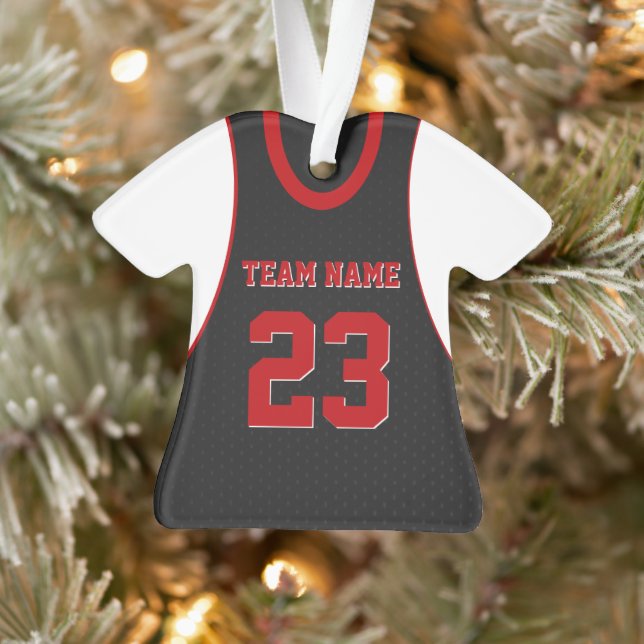 Basketball Sports Jersey Black Red Ornament (Baum)