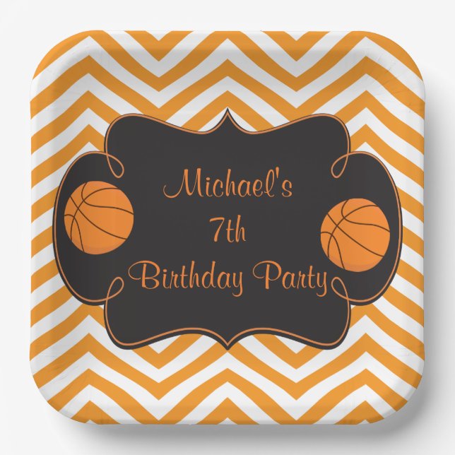Basketball Sports Orange Birthday Pappteller (Vorderseite)